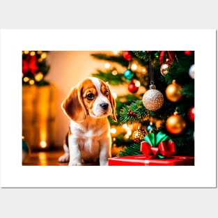 Beagle Puppy Dog with Christmas Gifts Posters and Art